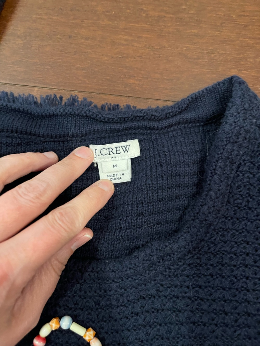 j crew factory mercantile navy blue fringe sweater medium - Picture 4 of 7